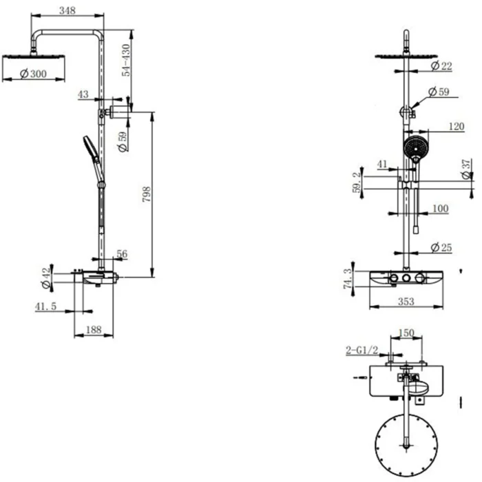 Wiesbaden Nuovo Thermostatische Regendoucheset met Planchet - met 30cm Ronde Hoofddouche en Staafhanddouche - Opbouw - Chroom