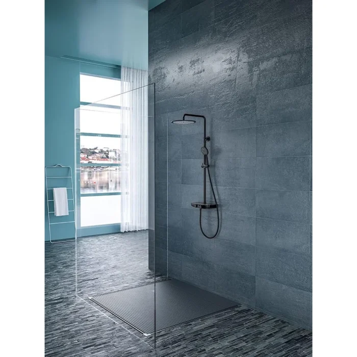 Wiesbaden Nuovo Thermostatische Regendoucheset met Planchet - met 30cm Ronde Hoofddouche en Handdouche - Opbouw - Mat Zwart