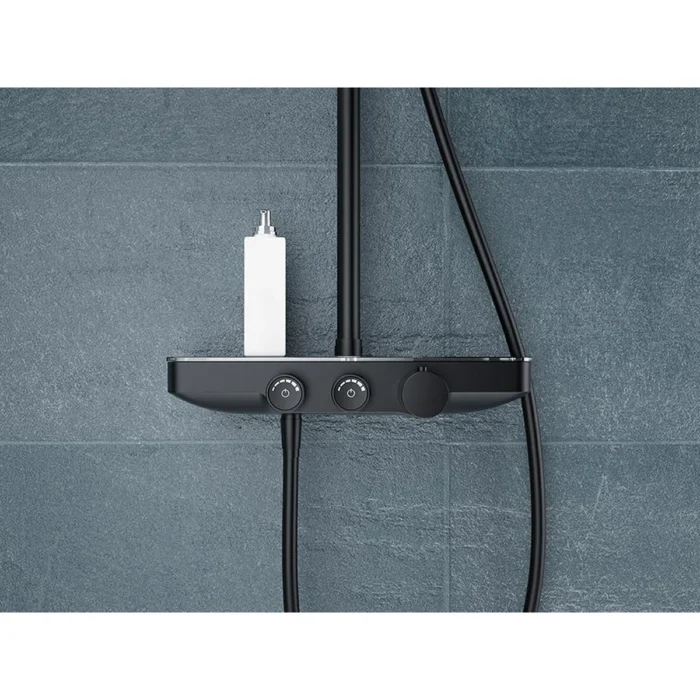Wiesbaden Nuovo Thermostatische Regendoucheset met Planchet - met 30cm Ronde Hoofddouche en Handdouche - Opbouw - Mat Zwart