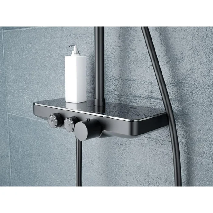 Wiesbaden Nuovo Thermostatische Regendoucheset met Planchet - met 30cm Ronde Hoofddouche en Handdouche - Opbouw - Mat Zwart