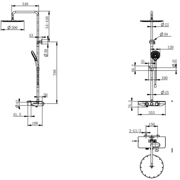 Wiesbaden Nuovo Thermostatische Regendoucheset met Planchet - met 30cm Ronde Hoofddouche en Handdouche - Opbouw - Mat Zwart