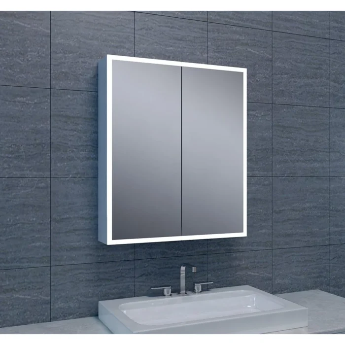 Wiesbaden Quatro Spiegelkast met LED - 60x70x13cm - Dimbaar - Draaideur - Rechthoek - Aluminium