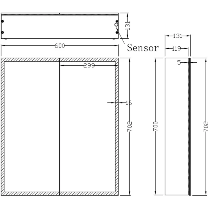 Wiesbaden Quatro Spiegelkast met LED - 60x70x13cm - Dimbaar - Draaideur - Rechthoek - Aluminium