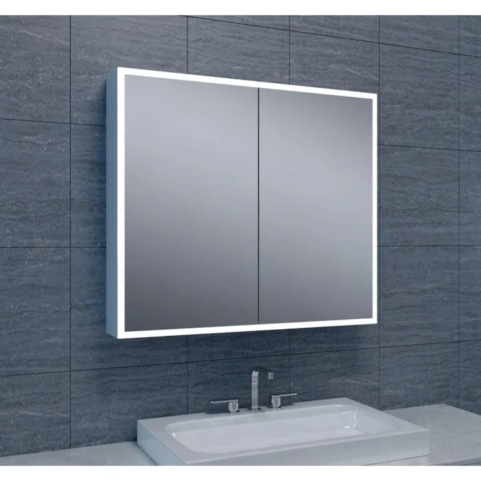 Wiesbaden Quatro Spiegelkast met LED - 80x70x13cm - Dimbaar - Draaideur - Rechthoek - Aluminium