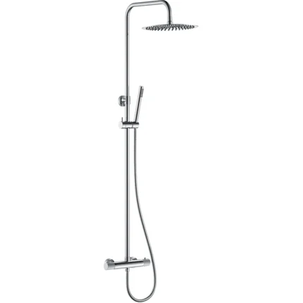 Wiesbaden Ribbd Thermostatische Regendoucheset - met 25cm Ronde Hoofddouche en Handdouche - Opbouw - Chroom