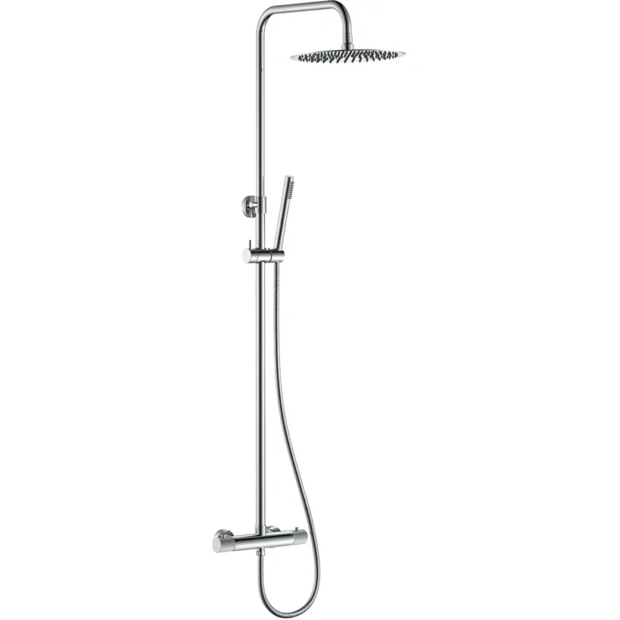Wiesbaden Ribbd Thermostatische Regendoucheset - met 25cm Ronde Hoofddouche en Handdouche - Opbouw - Chroom