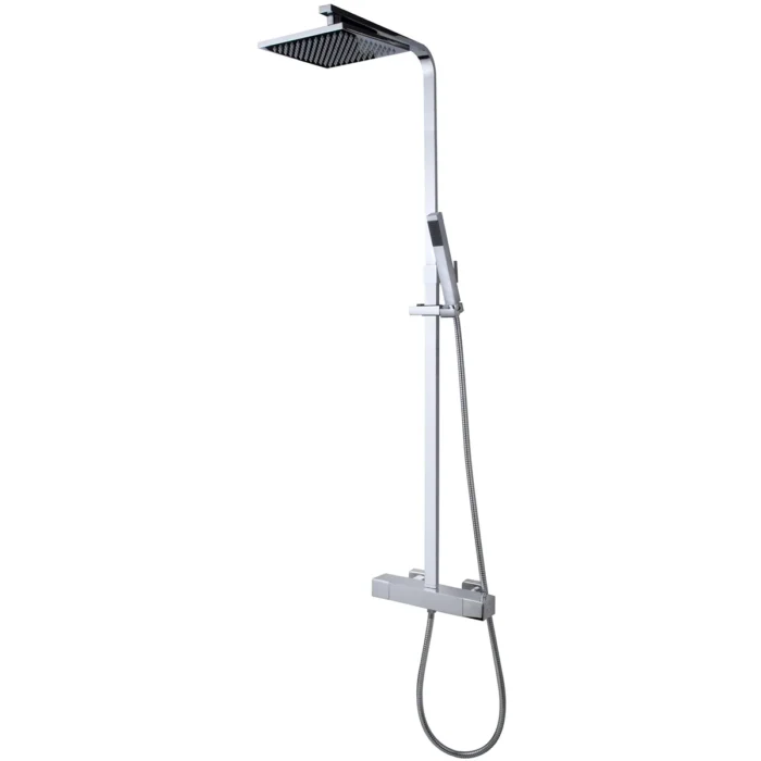 Wiesbaden Rombo Thermostatische Regendoucheset - met 25cm Vierkante Hoofddouche en Staafhanddouche - Opbouw - Chroom