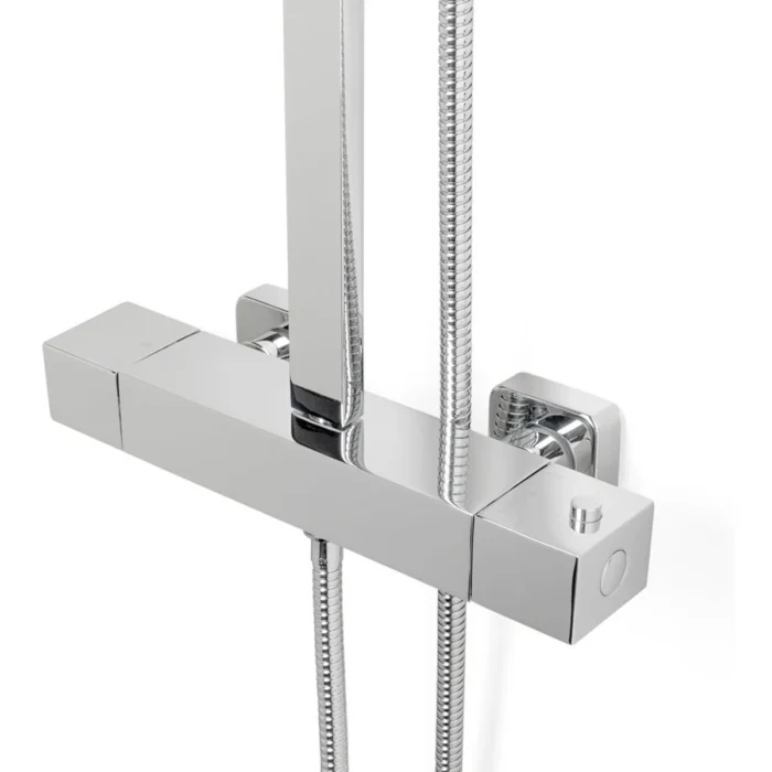Wiesbaden Rombo Thermostatische Regendoucheset - met 25cm Vierkante Hoofddouche en Staafhanddouche - Opbouw - Chroom