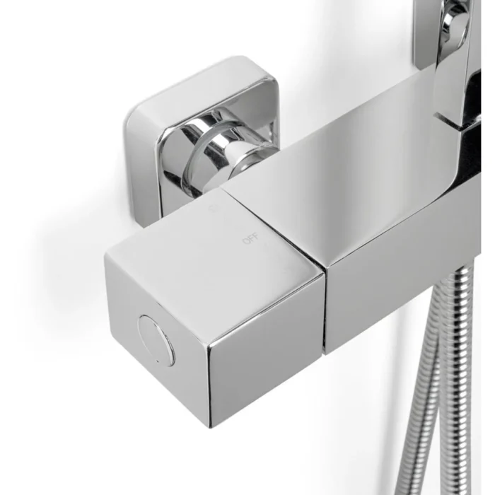 Wiesbaden Rombo Thermostatische Regendoucheset - met 25cm Vierkante Hoofddouche en Staafhanddouche - Opbouw - Chroom