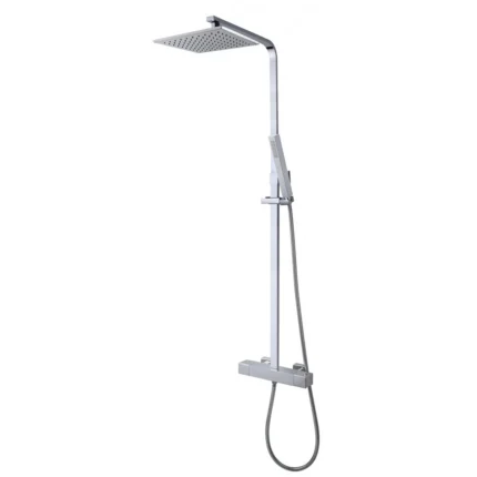 Wiesbaden Rombo Thermostatische Regendoucheset - met 25cm Vierkante Hoofddouche en Staafhanddouche - Opbouw - Chroom