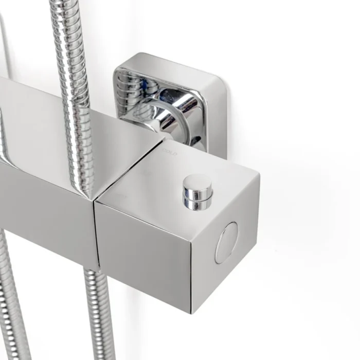 Wiesbaden Rombo Thermostatische Regendoucheset - met 25cm Vierkante Hoofddouche en Staafhanddouche - Opbouw - Chroom