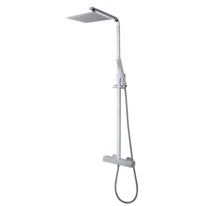 Wiesbaden Rombo Thermostatische Regendoucheset - met 25cm Vierkante Hoofddouche en Staafhanddouche - Opbouw - Chroom