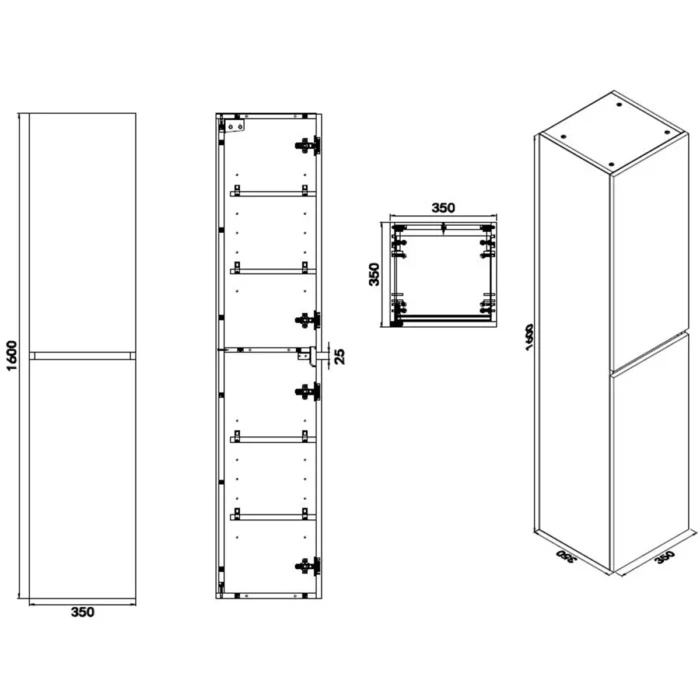 Wiesbaden Vision Badkamerkast - 160x35x35cm - 2 deuren - Draaideur - Opbouw - MDF - Hoogglans Grijs