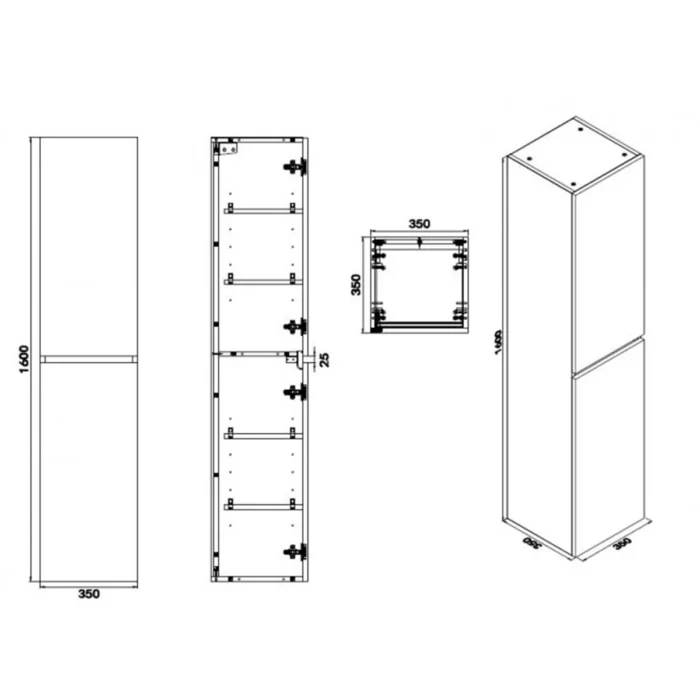 Wiesbaden Vision Badkamerkast - 160x35x35cm - 2 deuren - Draaideur - Opbouw - MDF - Houtnerf Grijs