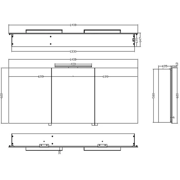 Xellanz Bright Spiegelkast met LED - 140x60x14cm - Draaideur - Rechthoek - Aluminium