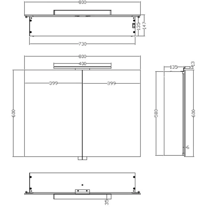 Xellanz Bright Spiegelkast met LED - 80x60x14cm - Draaideur - Rechthoek - Aluminium