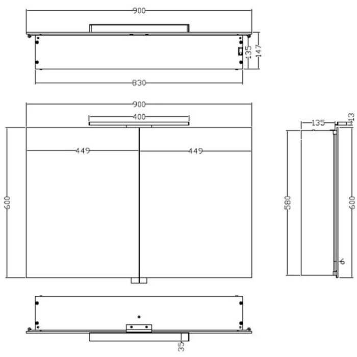 Xellanz Bright Spiegelkast met LED - 90x60x14cm - Draaideur - Rechthoek - Aluminium