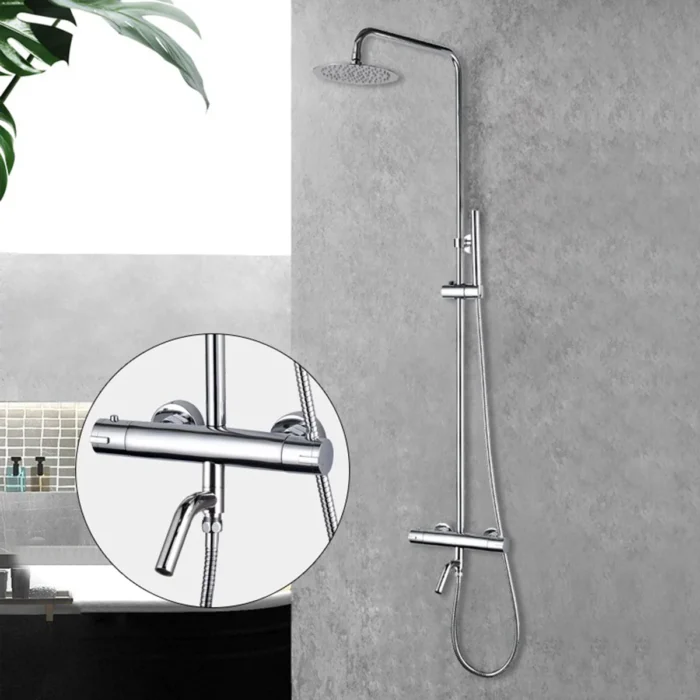Xellanz Caral eco Thermostatische Badmengkraan met Regendoucheset - met 31cm Ronde Hoofddouche en Staafhanddouche - Opbouw - Chroom