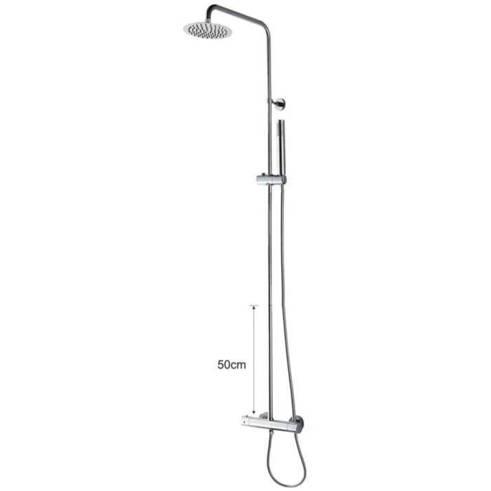 Xellanz Caral eco Thermostatische Regendoucheset - met 20cm Ronde Hoofddouche en Staafhanddouche - Opbouw - Chroom