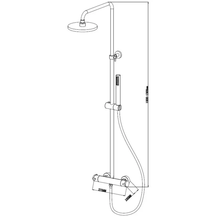 Xellanz Caral eco Thermostatische Regendoucheset - met 20cm Ronde Hoofddouche en Staafhanddouche - Opbouw - Chroom