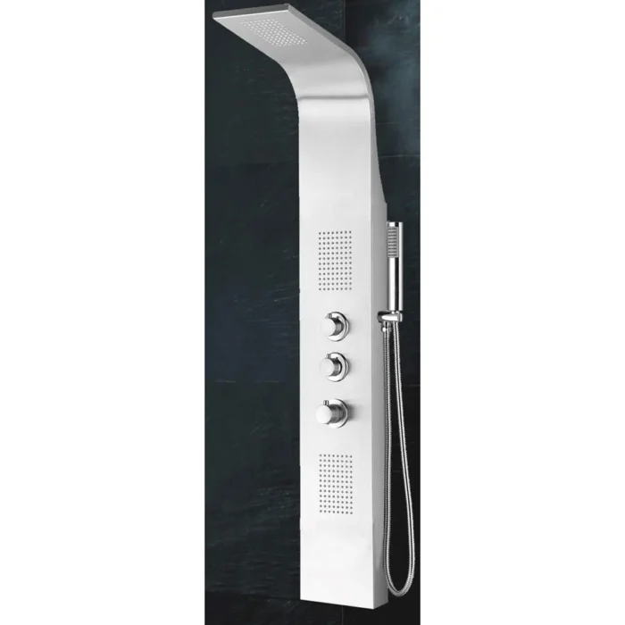 Xellanz Erie Thermostatische Douchepaneel - 148x22cm - 1 Hoofddouche - 2 Massagedouches - 1 Chromen Handdouche - 1 Chromen Doucheslang - RVS