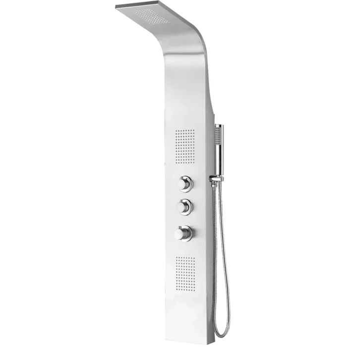 Xellanz Erie Thermostatische Douchepaneel - 148x22cm - 1 Hoofddouche - 2 Massagedouches - 1 Chromen Handdouche - 1 Chromen Doucheslang - RVS