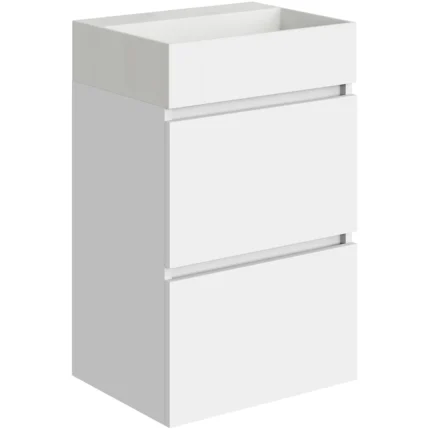 Xellanz Mini Wastafelonderkast - 45x35.1x72.2cm - 2 lades - 1 kraangat - MDF - Greeploos - Glans Wit