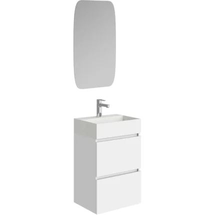 Xellanz Mini Wastafelonderkast met Spiegel - 45x35.1x72.2cm - 2 lades - 1 kraangat - MDF - Greeploos - Glans Wit