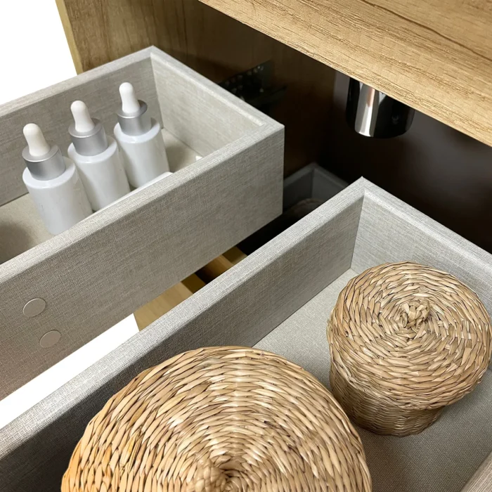 Xellanz Mini Wastafelonderkast met Spiegel - 45x35.1x72.2cm - 2 lades - 1 kraangat - MDF - Greeploos - Mat Zwart