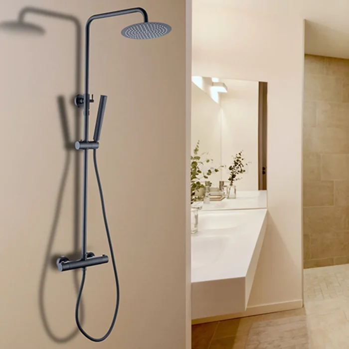 Xellanz Twenty eco Thermostatische Regendoucheset - met 20cm Ronde Hoofddouche en Staafhanddouche - Opbouw - Mat Zwart