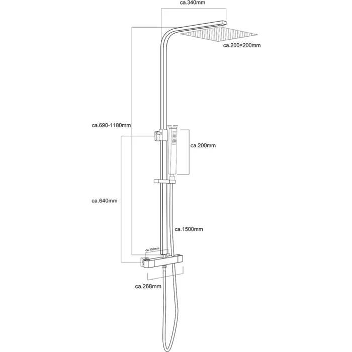 Xellanz Twenty eco Thermostatische Regendoucheset - met 20cm Vierkante Hoofddouche en Staafhanddouche - Opbouw - Chroom