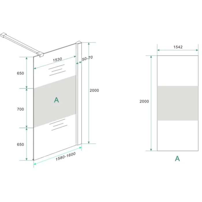Wiesbaden Comfort Inloopdouche - 1600x2000x10mm - NANO - 1 wand - Helder Glas - Met Melkglas Middenband - Chroom