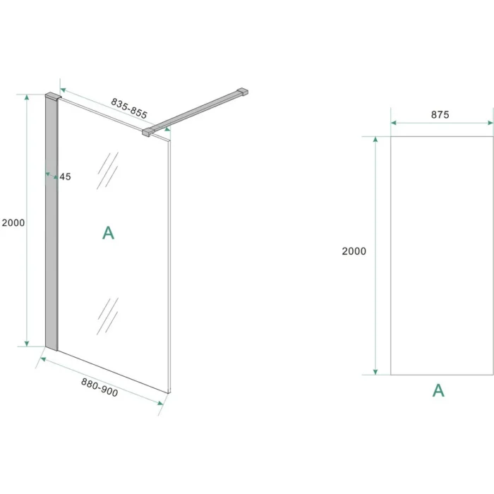 Wiesbaden Graffic Inloopdouche - 900x2000x10mm - NANO - Safety Glass Folie - Helder Glas/Mat Zwart