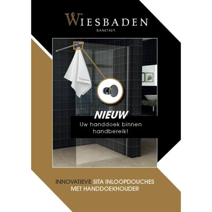 Wiesbaden Sita Inloopdouche met Handdoekhouder - 900x2000x8mm - Profiel - NANO - Helder Glas/Chroom