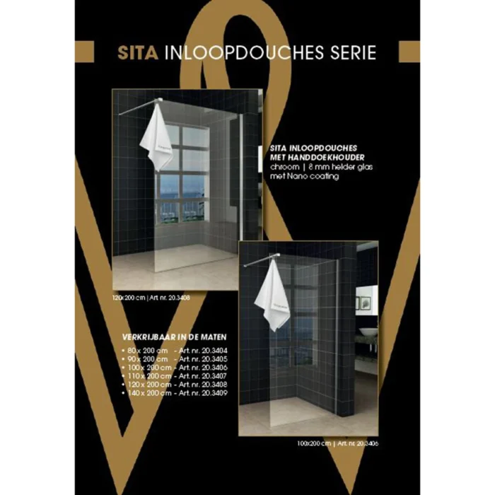Wiesbaden Sita Inloopdouche met Handdoekhouder - 900x2000x8mm - Profiel - NANO - Helder Glas/Chroom