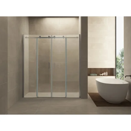 Wiesbaden Slide Nis Schuifdeur Dubbel - 1800x2000x8mm - Profiel - NANO - Helder Glas/Chroom