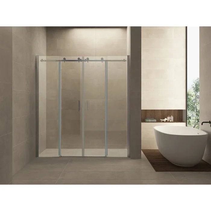 Wiesbaden Slide Nis Schuifdeur Dubbel - 1800x2000x8mm - Profiel - NANO - Helder Glas/Chroom