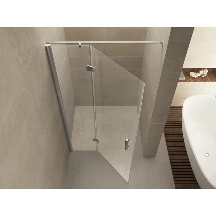 Wiesbaden Vaz Nisdeur met Vast Deel - 1000x2000x8mm - Profiel - NANO - Helder Glas/Chroom