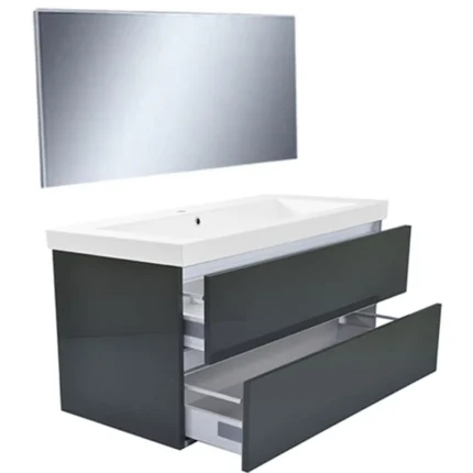 Wiesbaden Vision Badmeubelset - 100cm - 2 lades - 1 kraangat - Hoogglans Grijs