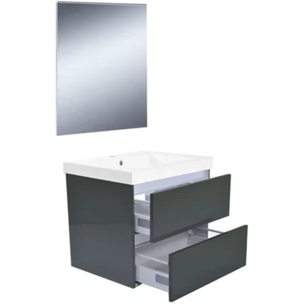 Wiesbaden Vision Badmeubelset - 60cm - 2 lades - 1 kraangat - Hoogglans Grijs