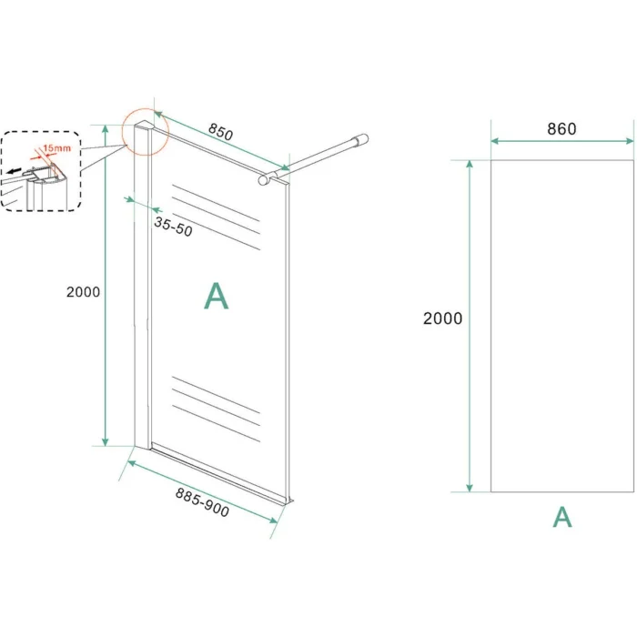 Xellanz Eco Inloopdouche - 900x2000x8mm - Profiel - NANO - Helder Glas/Chroom