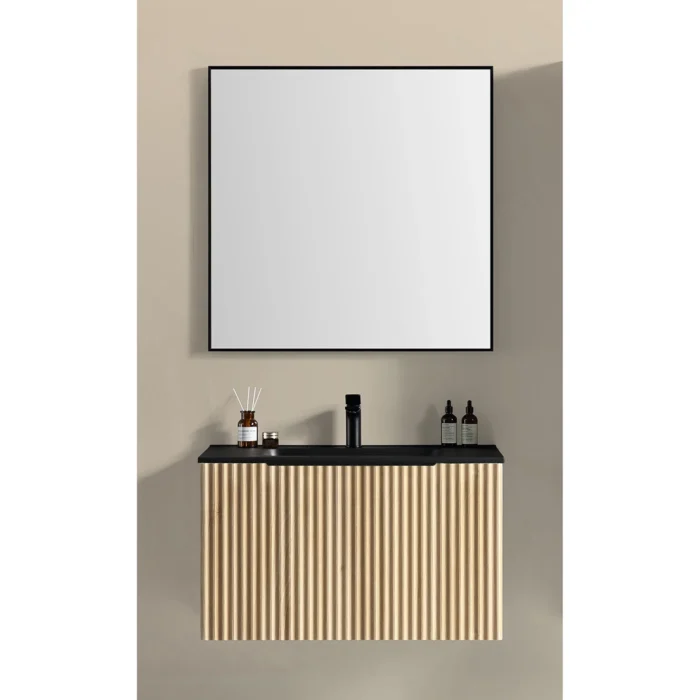 Xellanz Ribbella Compleet Badmeubelset - 100cm - 1 lade - 1 kraangat - Natural Eik/Mat Zwart