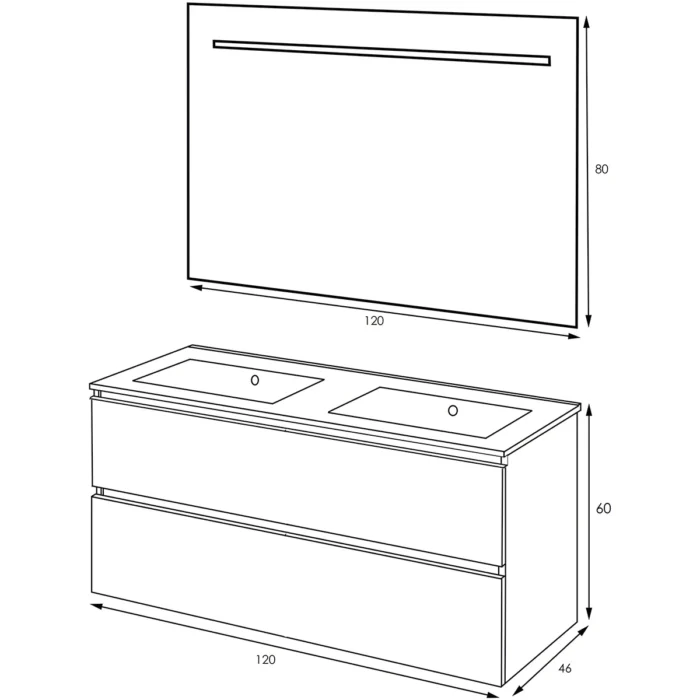 Xellanz Sephia Compleet Badmeubelset met LED Spiegel - 120cm - 2 lades - 2 kraangaten - Nature