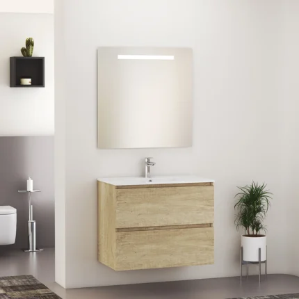 Xellanz Sephia Compleet Badmeubelset met LED Spiegel - 80cm - 2 lades - 1 kraangat - Nature