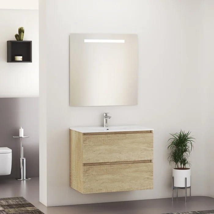 Xellanz Sephia Compleet Badmeubelset met LED Spiegel - 80cm - 2 lades - 1 kraangat - Nature