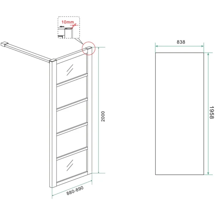 Wiesbaden Horizon Inloopdouche met Raster - 900x2000x8mm - Profiel - NANO - Helder Glas/Mat Zwart