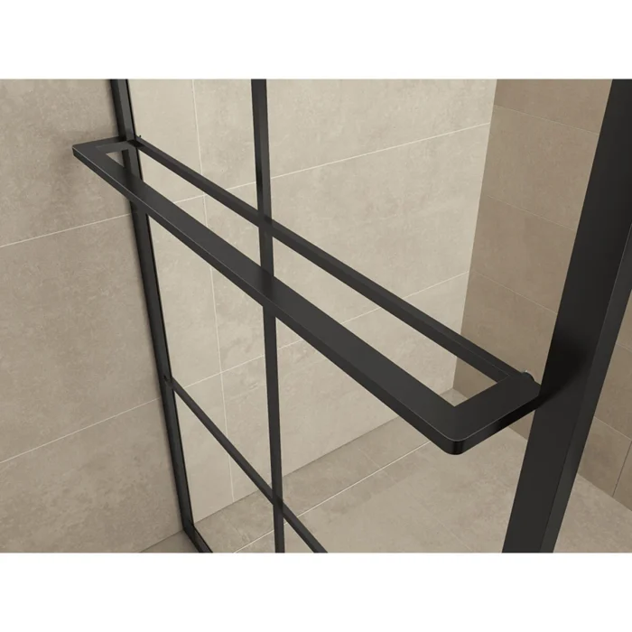 Wiesbaden Maaz Inloopdouche met Raster en Handdoekhouder - 900x2000x10mm - Profiel - Helder Glas/Mat Zwart