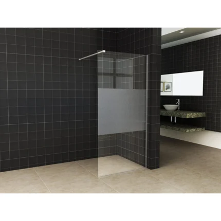 Wiesbaden Slim Glasplaat Inloopdouche - 900x2000x8mm - NANO - Helder Glas met Melkglas Middenband