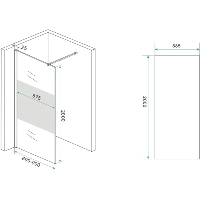 Wiesbaden Slim Glasplaat Inloopdouche - 900x2000x8mm - NANO - Helder Glas met Melkglas Middenband