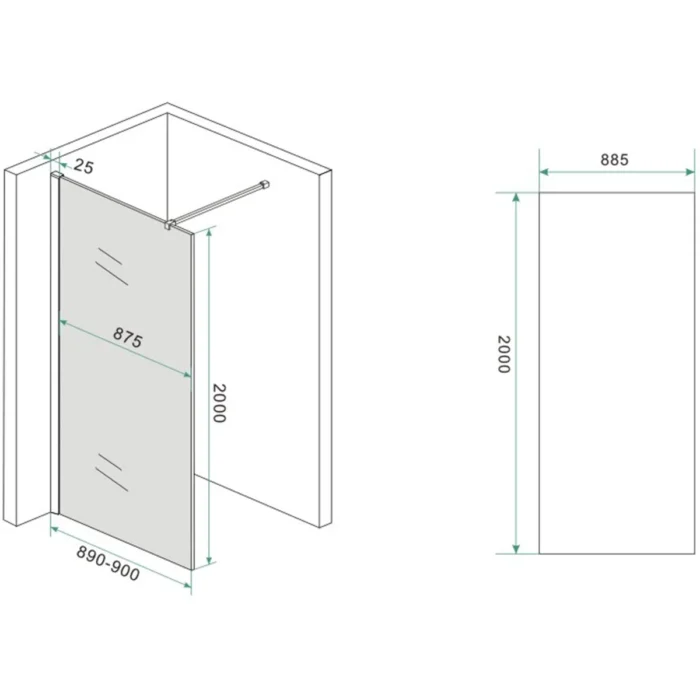 Wiesbaden Slim Glasplaat Inloopdouche - 900x2000x8mm - NANO - Rookglas